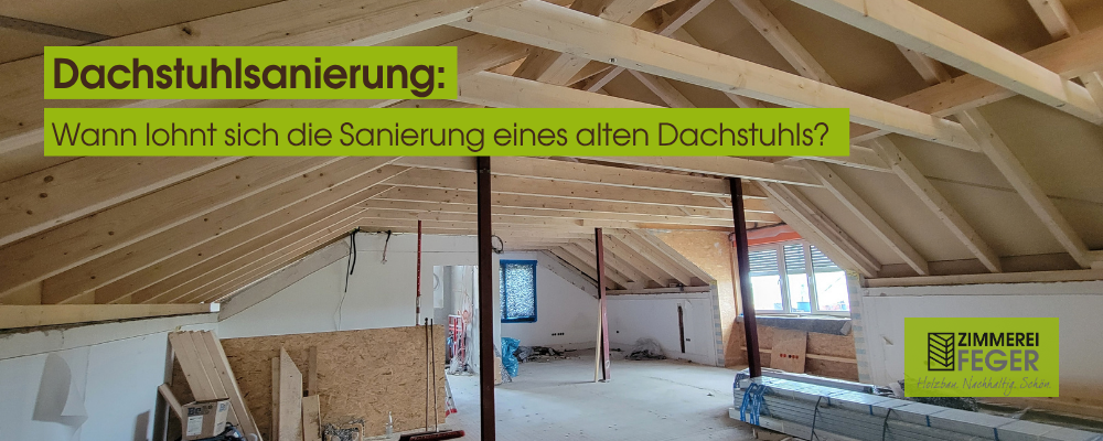 Sanierter Dachstuhl mit erneuerter Holzkonstruktion und modernisiertem Innenraum.